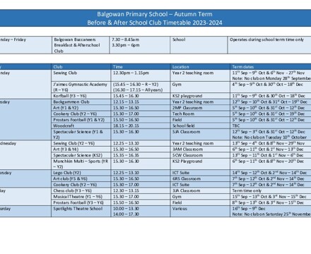 Balgowan Primary School Club Timetable Autumn 23 (003)